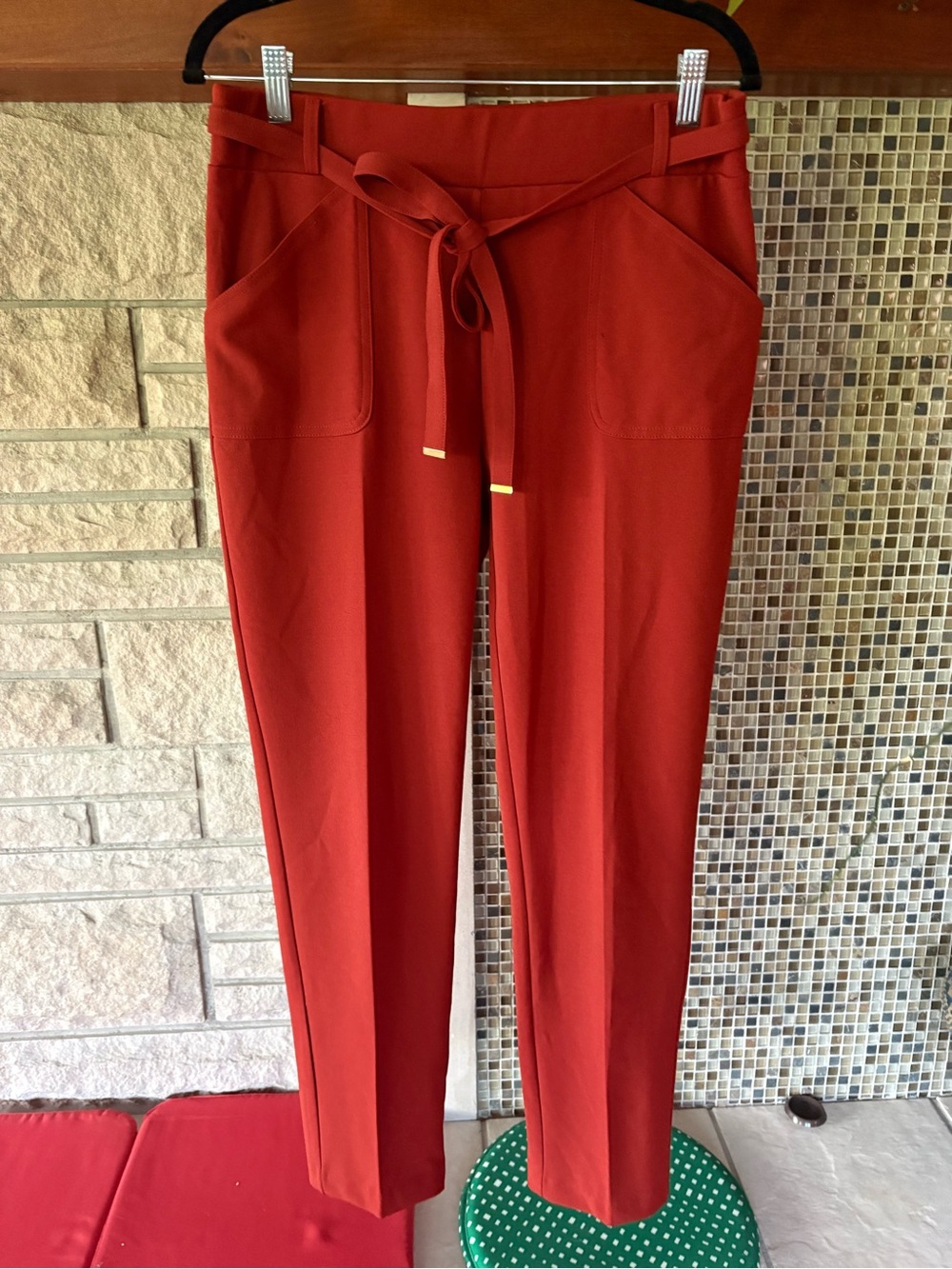 NYCC High-Rise Tie-Waist Ponte Pants in Rust